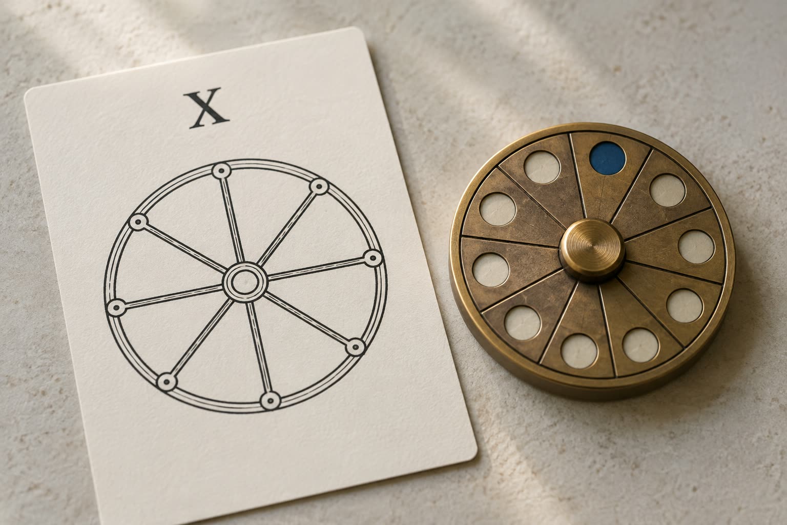 A card marked X with an eight-spoke wheel drawing beside a small metal wheel
