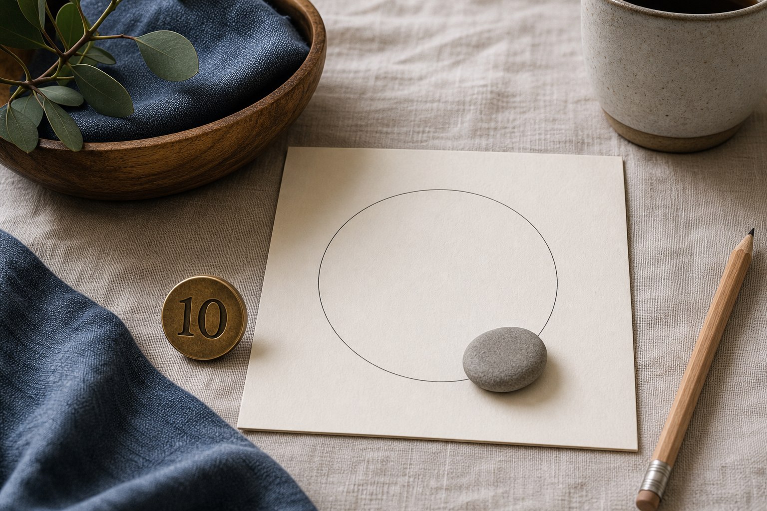 Blank circle card and brass marker numbered 10