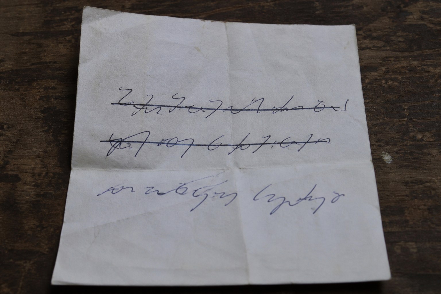 A page of handwriting with two lines struck through and a third written underneath