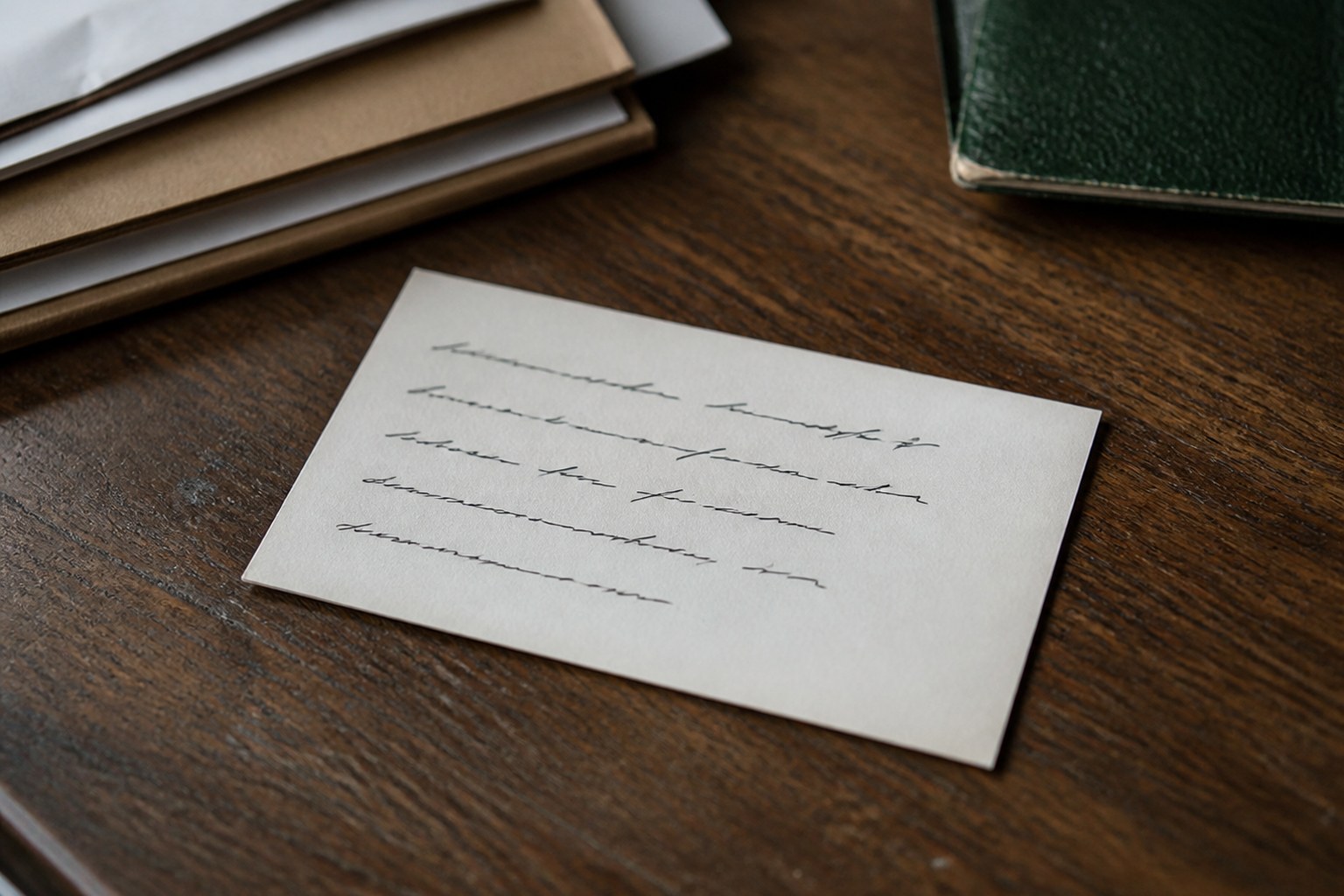 A small card carrying five short handwritten lines