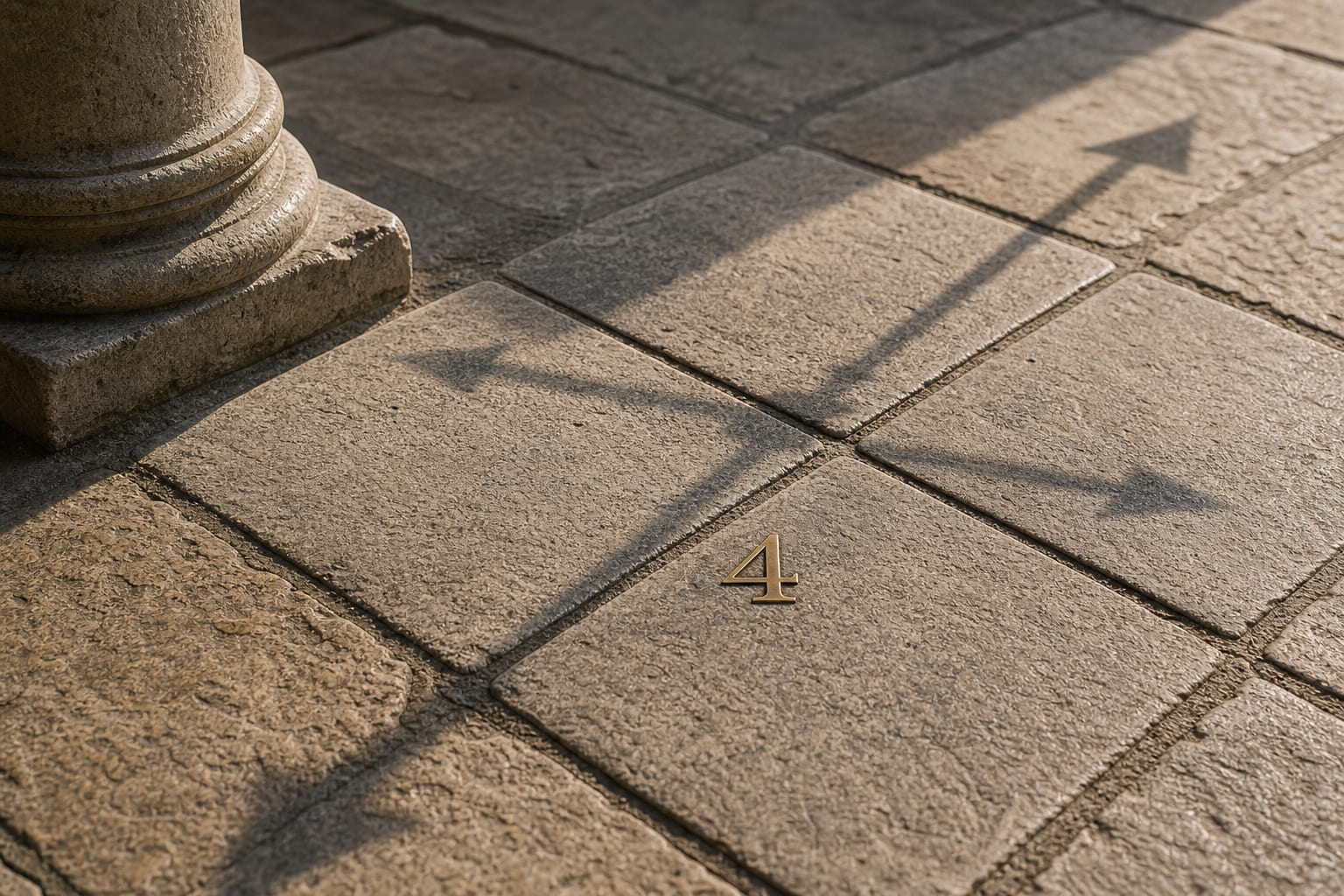 Four square paving stones with a subtle brass number 4 inlay