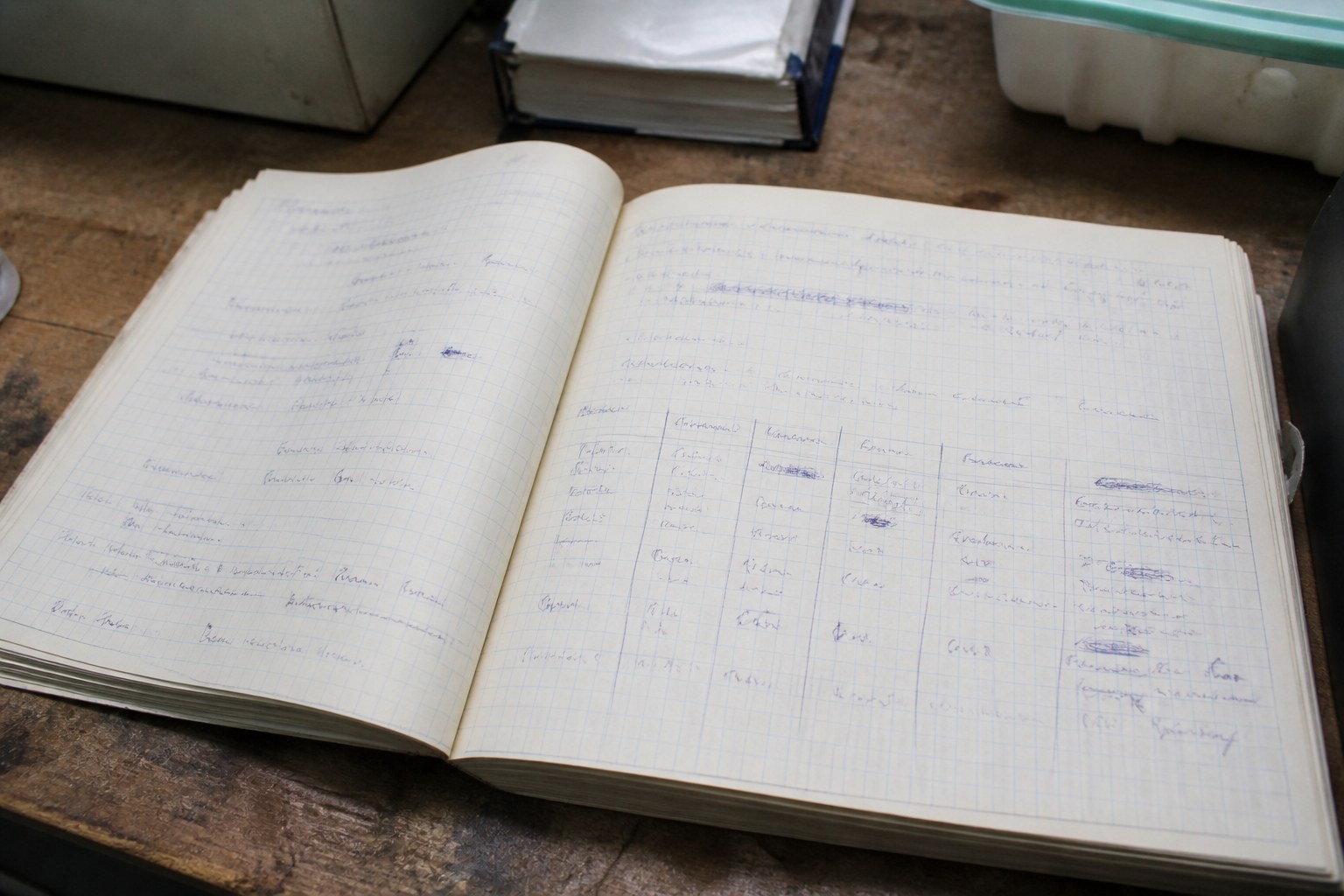 A lab notebook open at a page with a short heading and a ruled table beneath it