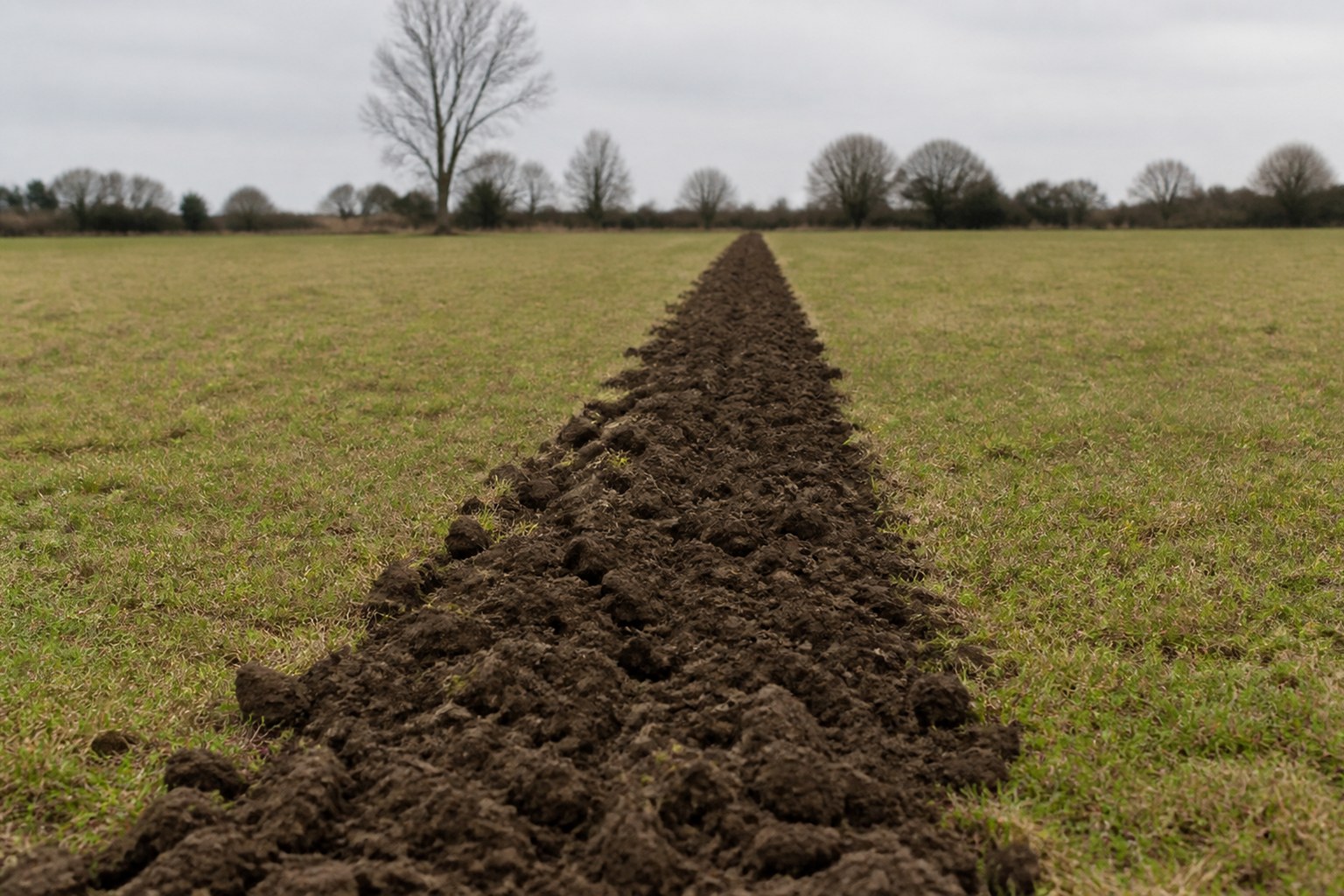 A single test furrow ploughed across an otherwise untouched field