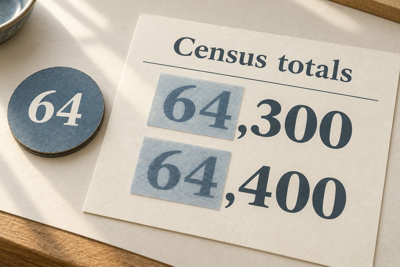 The full census totals 64,300 and 64,400 appear with their initial digits highlighted beside 64.