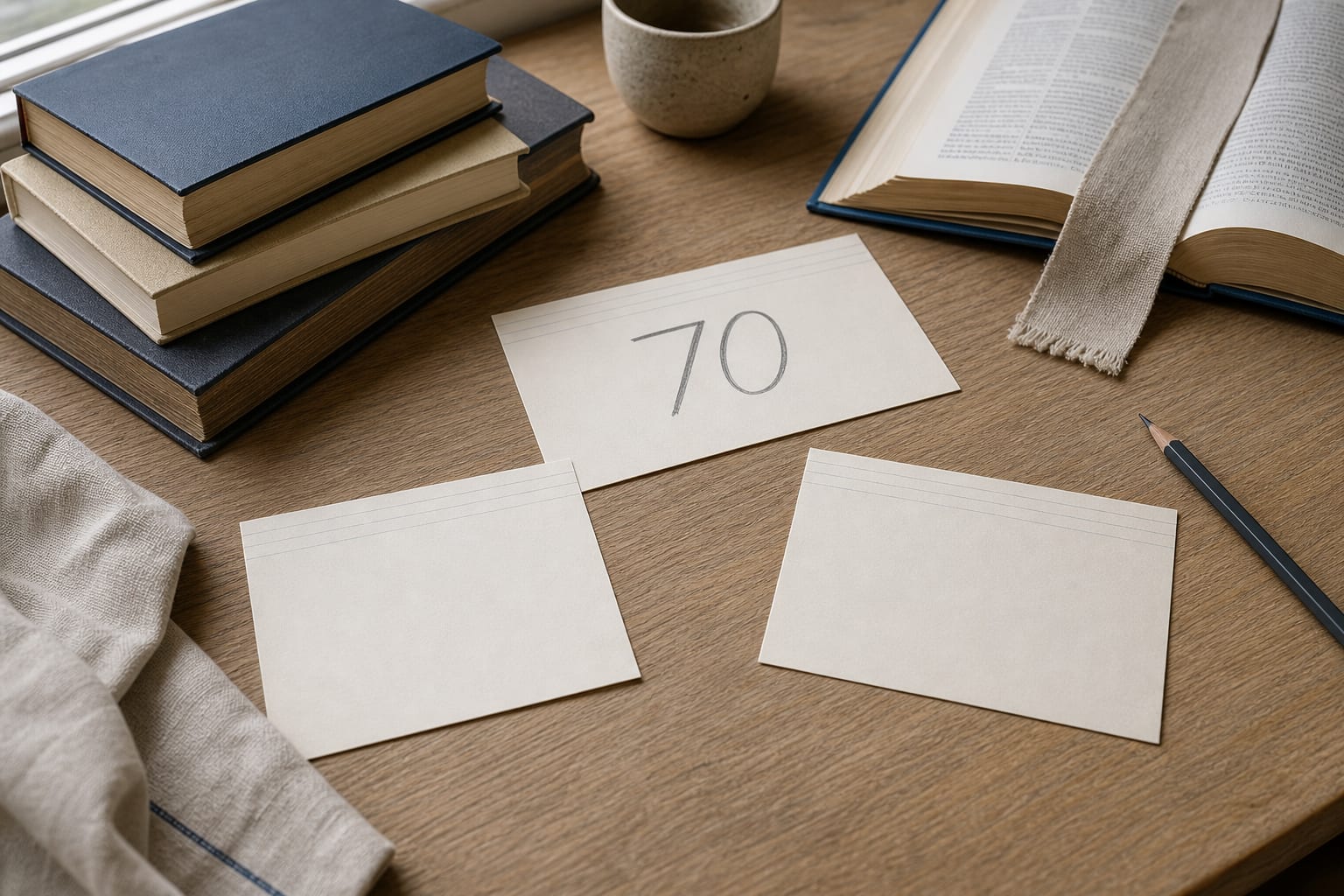 Archive table with blank source cards and the number 70