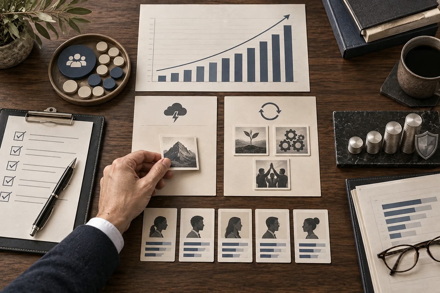 A performance report beside workload records, customer concentration cards, and a distribution chart