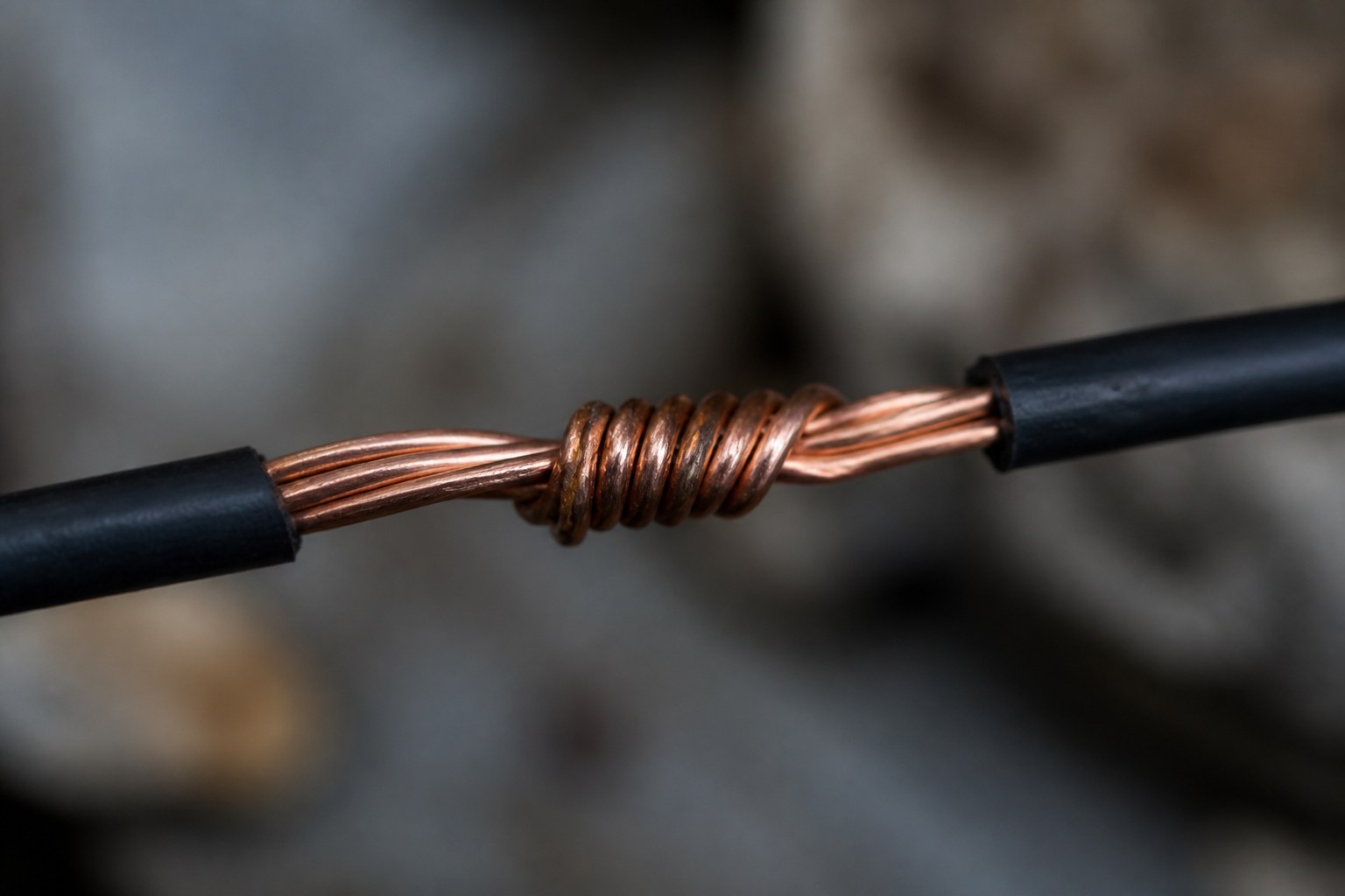 Two copper wire ends twisted into a splice