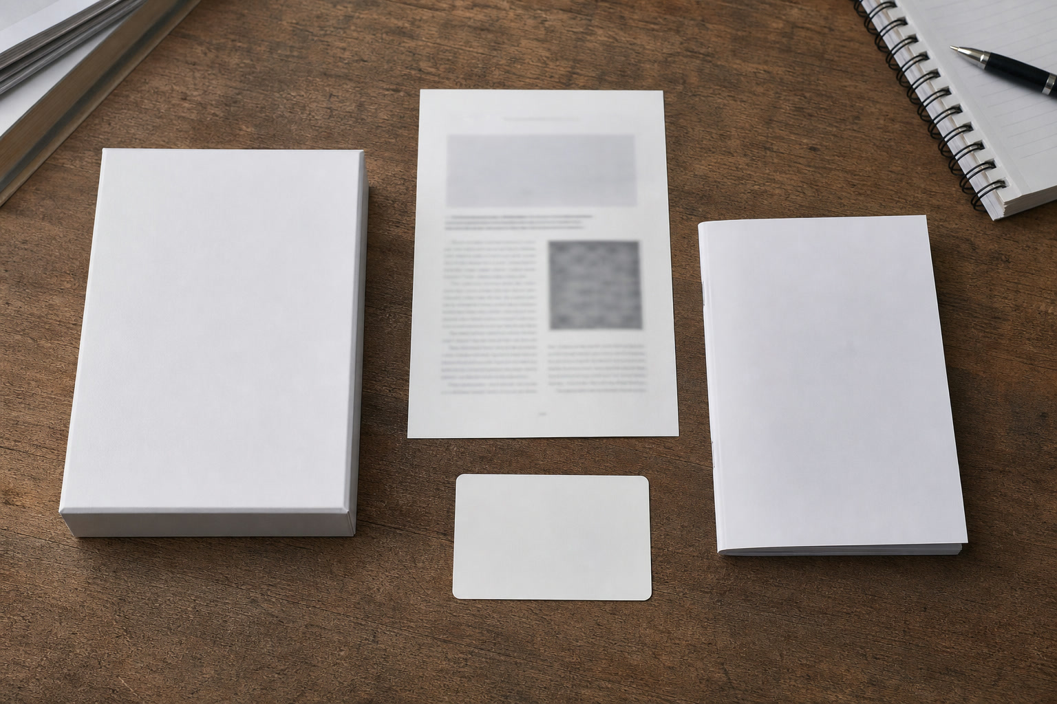 Oracle card box, publication page, guidebook, and blank source-note card on a desk