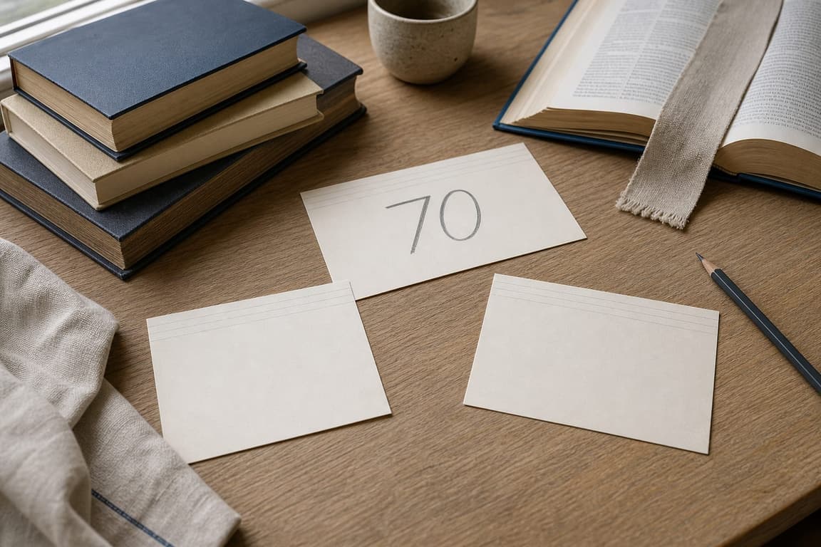 Archive table with blank source cards and the number 70