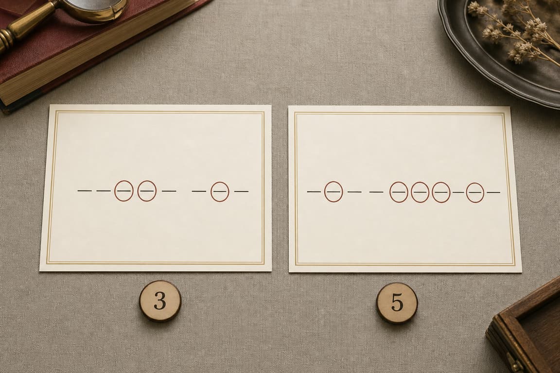 Two name cards with different vowel strings and separate numerology totals