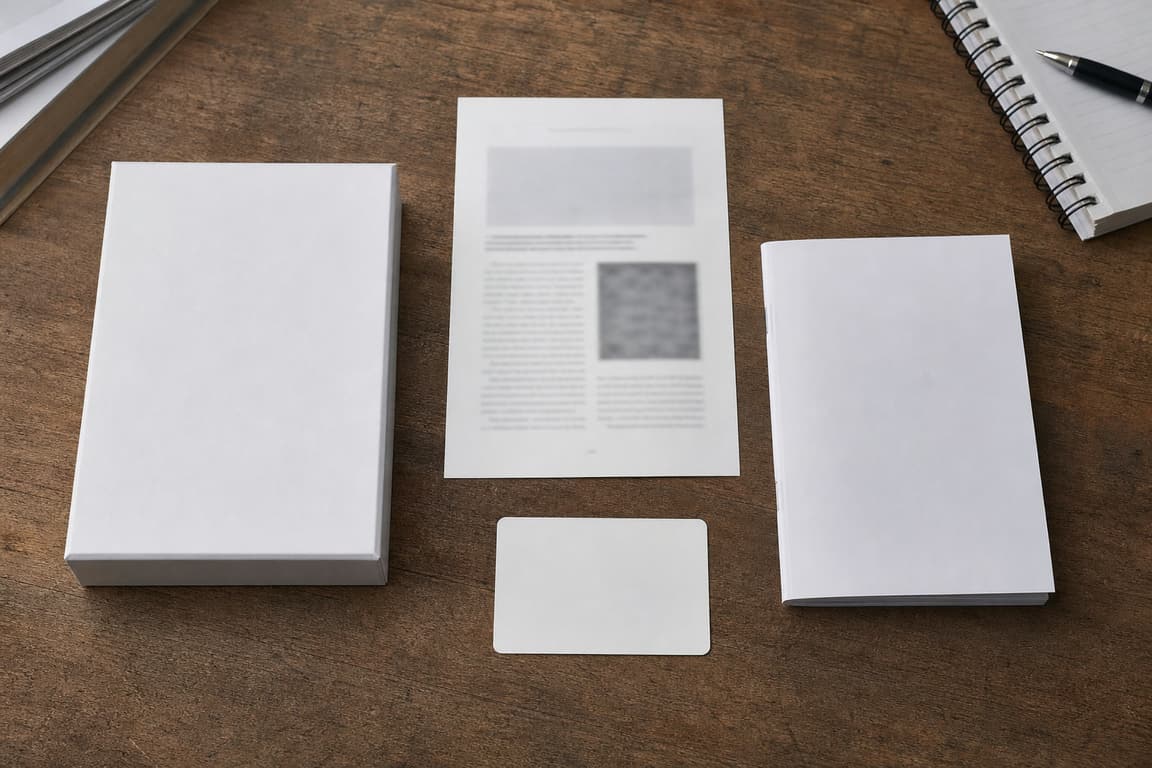 Oracle card box, publication page, guidebook, and blank source-note card on a desk